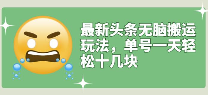 最新头条无脑搬运玩法，单号一天轻松十几块【视频教程 搬运软件】-久创网