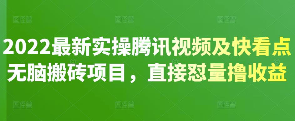 2022最新实操腾讯视频及快看点无脑搬砖项目，直接怼量撸收益-久创网