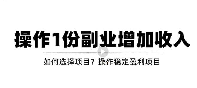 新手如何通过操作副业增加收入，从项目选择到玩法分享！【视频教程】-久创网