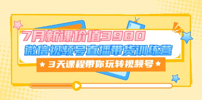 微信视频号直播带货训练营，3天课程带你玩转视频号：7月新课价值3980-久创网