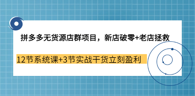 拼多多无货源店群项目，新店破零 老店拯救 12节系统课 3节实战干货立刻盈利-久创网