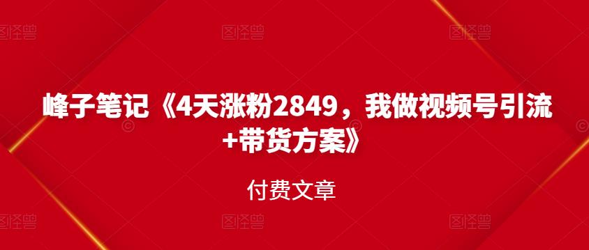 峰子笔记《4天涨粉2849，我做视频号引流 带货方案》付费文章-久创网