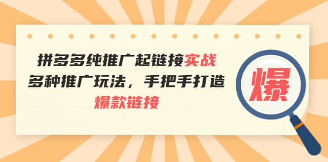 拼多多纯推广起链接实战：多种推广玩法，手把手打造爆款链接-久创网