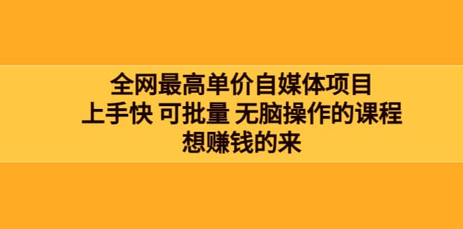 全网最单高价自媒体项目：上手快 可批量 无脑操作的课程，想赚钱的来-久创网