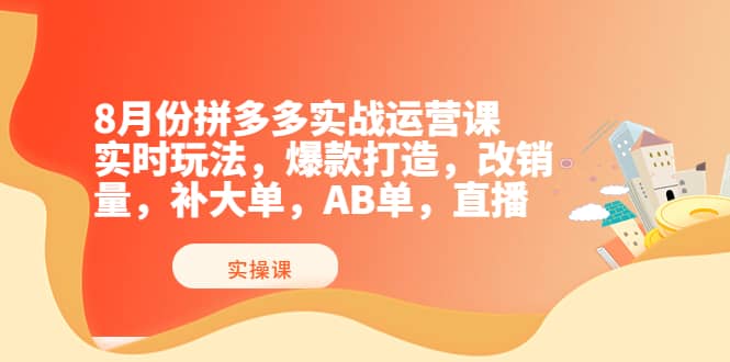 8月份拼多多实战运营课，实时玩法，爆款打造，改销量，补大单，AB单，直播-久创网