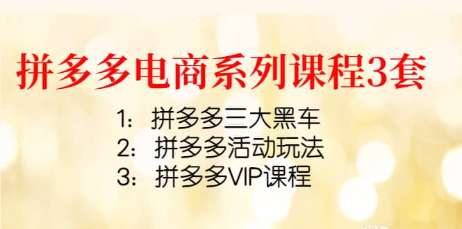 拼多多电商系列课程3套：拼多多三大黑车 拼多多活动玩法 拼多多VIP课程-久创网