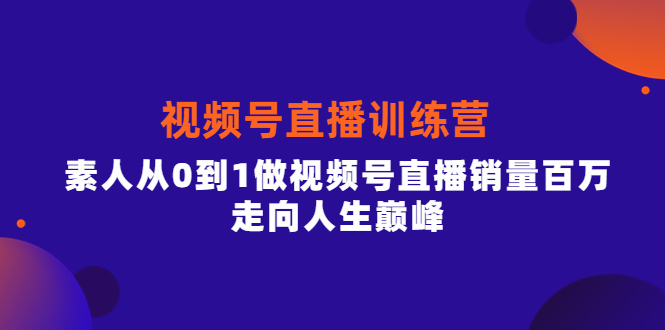 视频号直播训练营，素人从0到1做视频号直播销量百万，走向人生巅峰-久创网