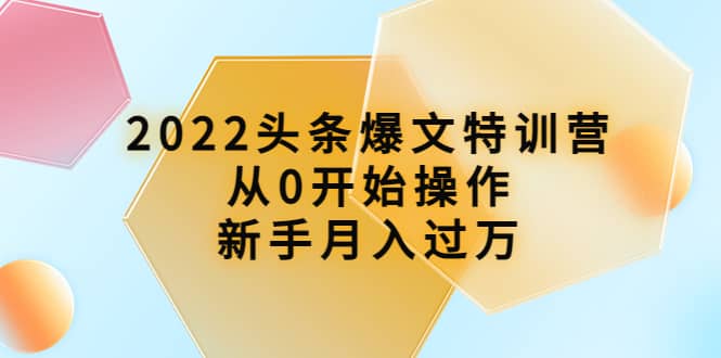 2022头条爆文特训营：从0开始操作，新手月入过万（16节课时）-久创网