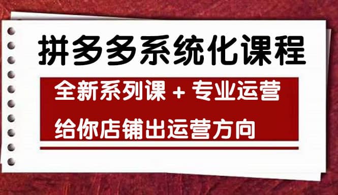 车神陪跑，拼多多系统化课程，全新系列课 专业运营给你店铺出运营方向-久创网