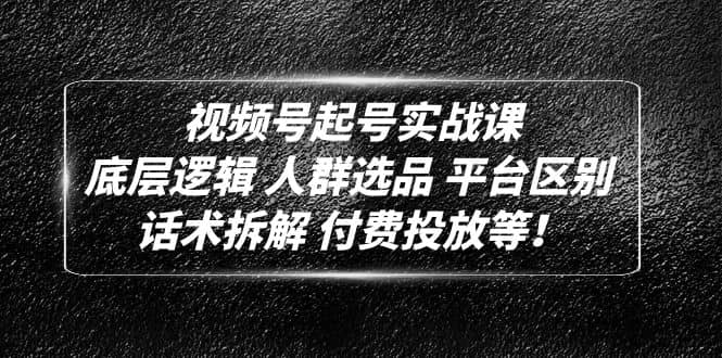 视频号起号实战课：底层逻辑 人群选品 平台区别 话术拆解 付费投放等-久创网