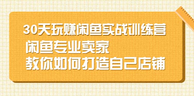 30天玩赚闲鱼实战训练营，闲鱼专业卖家教你如何打造自己店铺-久创网