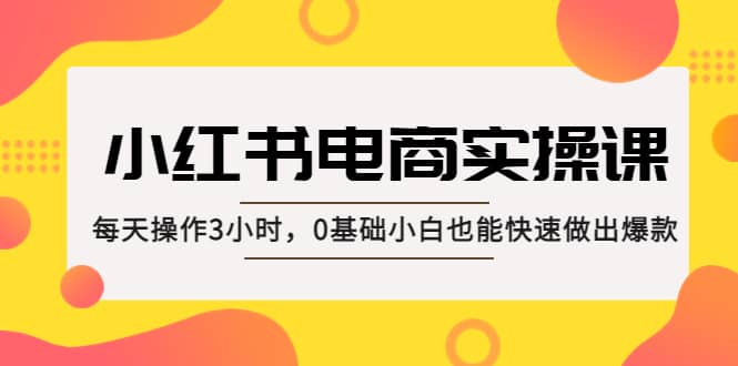 小红书·电商实操课：每天操作3小时，0基础小白也能快速做出爆款-久创网