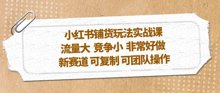 小红书铺货玩法实战课，流量大 竞争小 非常好做 新赛道 可复制 可团队操作-久创网