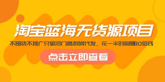 淘宝蓝海无货源项目，不囤货不推广只做冷门高利润代发-久创网