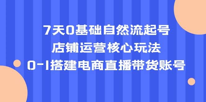 7天0基础自然流起号，店铺运营核心玩法，0-1搭建电商直播带货账号-久创网