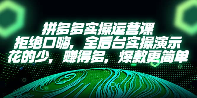 拼多多实操运营课：拒绝口嗨，全后台实操演示，花的少，赚得多，爆款更简单-久创网