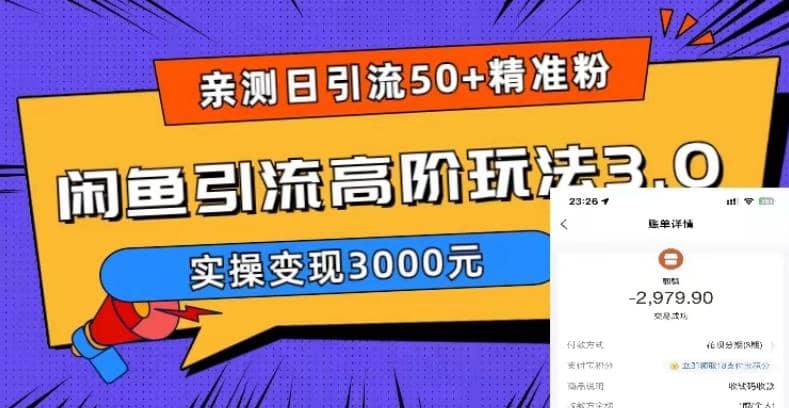 实测日引50 精准粉，闲鱼引流高阶玩法3.0，实操变现3000元-久创网