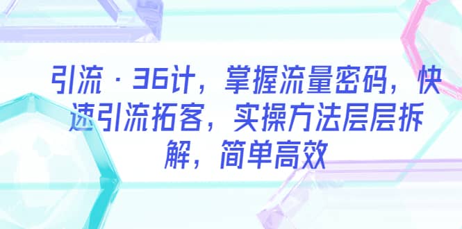 引流·36计，掌握流量密码，快速引流拓客，实操方法层层拆解，简单高效-久创网