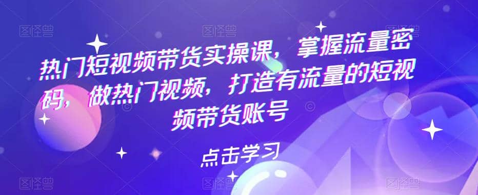 热门短视频带货实战 掌握流量密码 做热门视频 打造有流量的短视频带货账号-久创网