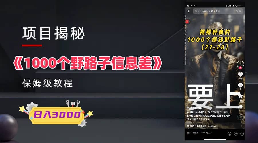 1000个野路子信息差保姆式教程-单日变现3000 的玩法解密-久创网