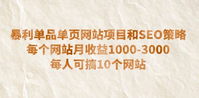 暴利单品单页网站项目和SEO策略 每个网站月收益1000-3000 每人可搞10个-久创网