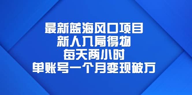 最新蓝海风口项目，新人入局得物，每天两小时，单账号一个月变现破万-久创网