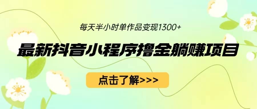 最新抖音小程序撸金躺赚项目，一部手机每天半小时，单个作品变现1300-久创网