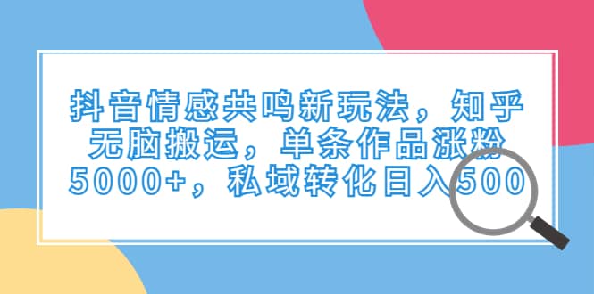 抖音情感共鸣新玩法，知乎无脑搬运，单条作品涨粉5000 ，私域转化日入500-久创网