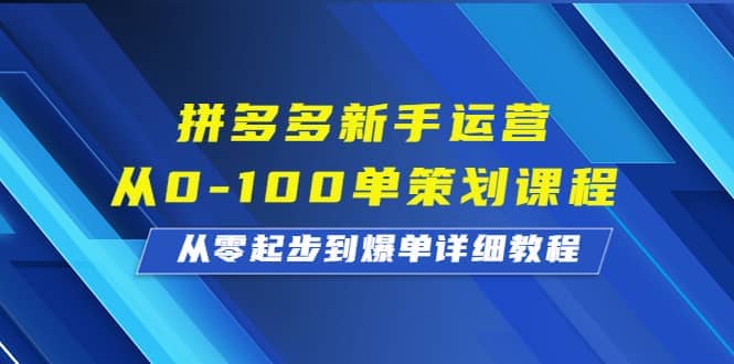 拼多多新手运营从0-100单策划课程，从零起步到爆单详细教程-久创网