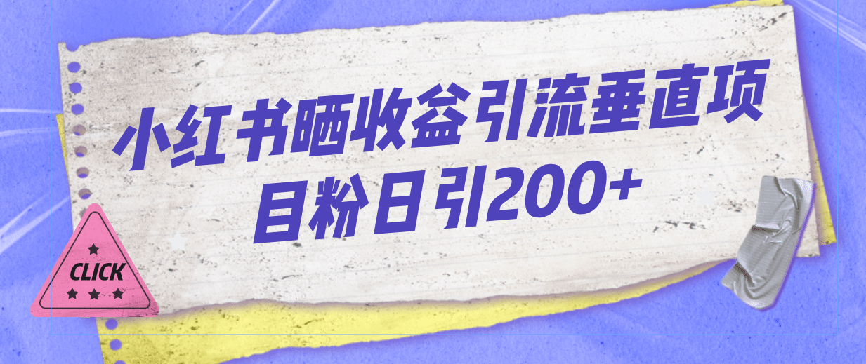 小红书晒收益图引流垂直项目粉日引200-久创网