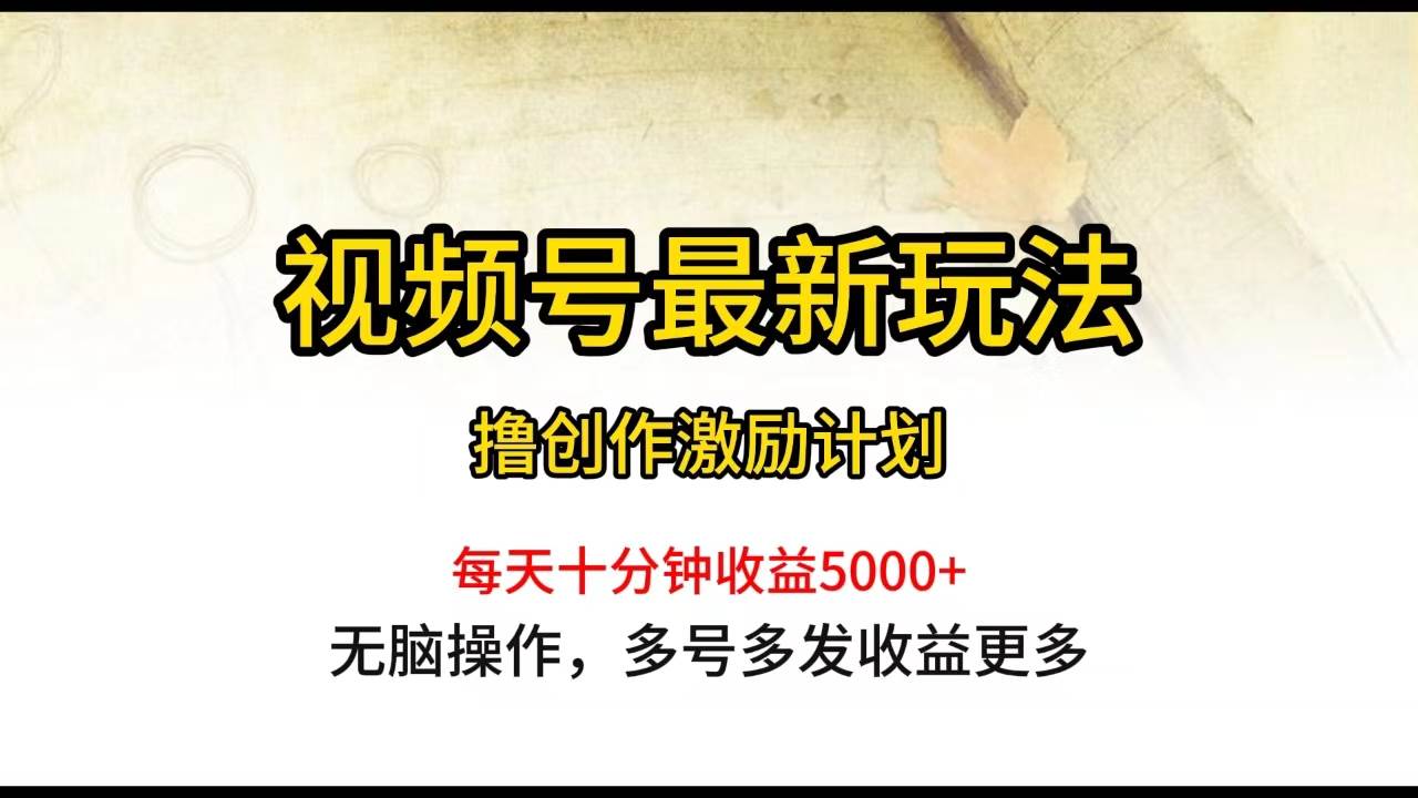 视频号最新玩法，每日一小时月入5000+-久创网