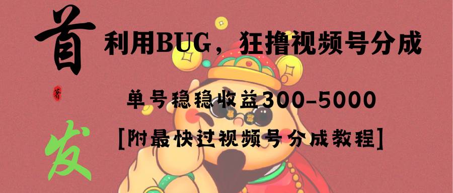 图片[1]-全网独家首发，视频号BUG，超短期项目，单号每日净收益300-5000！-久创网