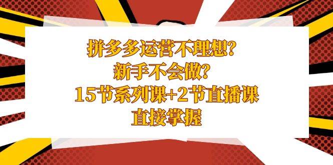 拼多多运营不理想？新手不会做？15节系列课+2节直播课，直接掌握-久创网