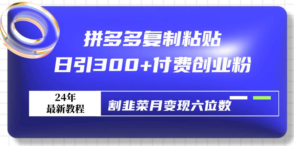 拼多多复制粘贴日引300+付费创业粉，割韭菜月变现六位数最新教程！-久创网