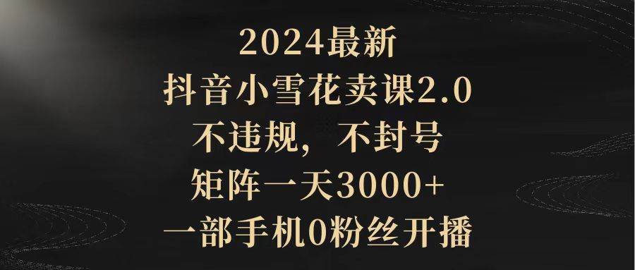 图片[1]-2024最新抖音小雪花卖课2.0 不违规 不封号 矩阵一天3000+一部手机0粉丝开播-久创网