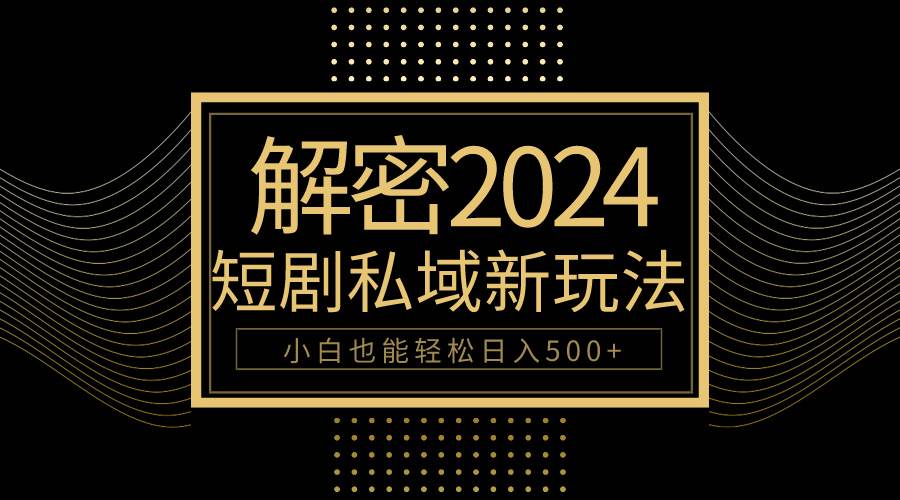 10分钟教会你2024玩转短剧私域变现，小白也能轻松日入500+-久创网