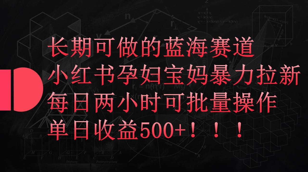 小红书孕妇宝妈暴力拉新玩法，每日两小时，单日收益500+-久创网