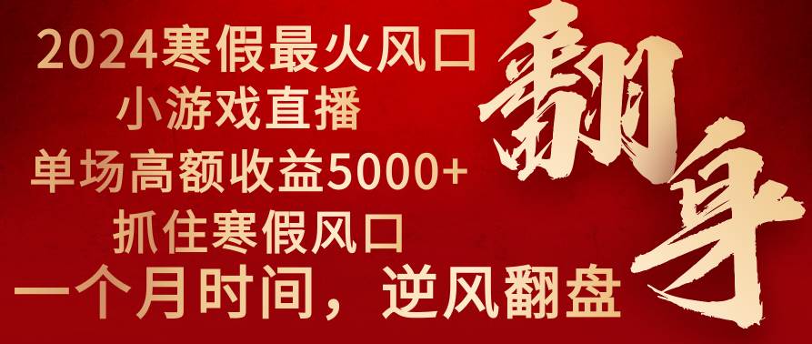 图片[1]-2024年最火寒假风口项目 小游戏直播 单场收益5000+抓住风口 一个月直接提车-久创网