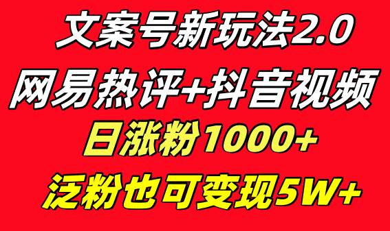 图片[1]-文案号新玩法 网易热评+抖音文案 一天涨粉1000+ 多种变现模式 泛粉也可变现-久创网