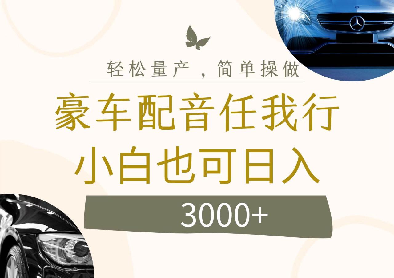 不为人知的暴力小项目，豪车配音，日入3000+-久创网