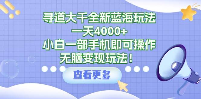 寻道大千全新蓝海玩法，一天4000+，小白一部手机即可操作，无脑变现玩法！-久创网