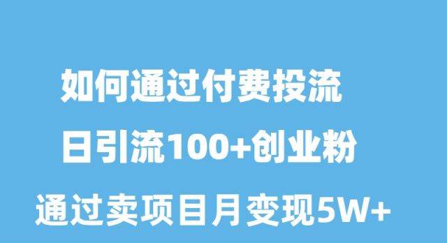 如何通过付费投流日引流100+创业粉月变现5W+-久创网