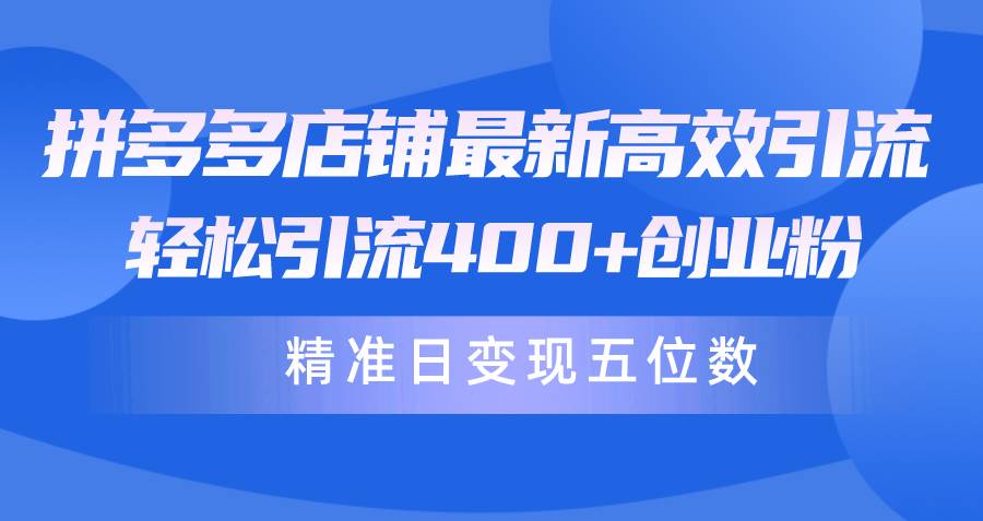 拼多多店铺最新高效引流术，轻松引流400+创业粉，精准日变现五位数！-久创网