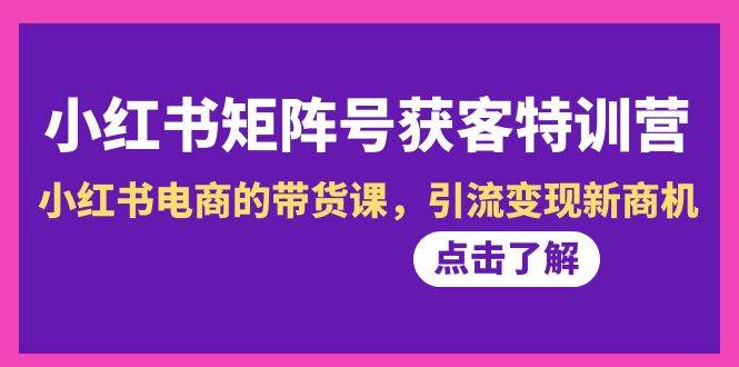 图片[1]-小红书-矩阵号获客特训营-第10期，小红书电商的带货课，引流变现新商机-久创网