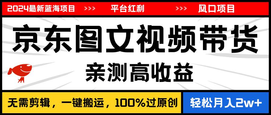 2024最新蓝海项目，逛逛京东图文视频带货，无需剪辑，月入20000+-久创网