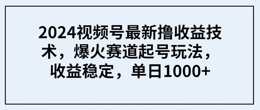 图片[1]-2024视频号最新撸收益技术，爆火赛道起号玩法，收益稳定，单日1000+-久创网