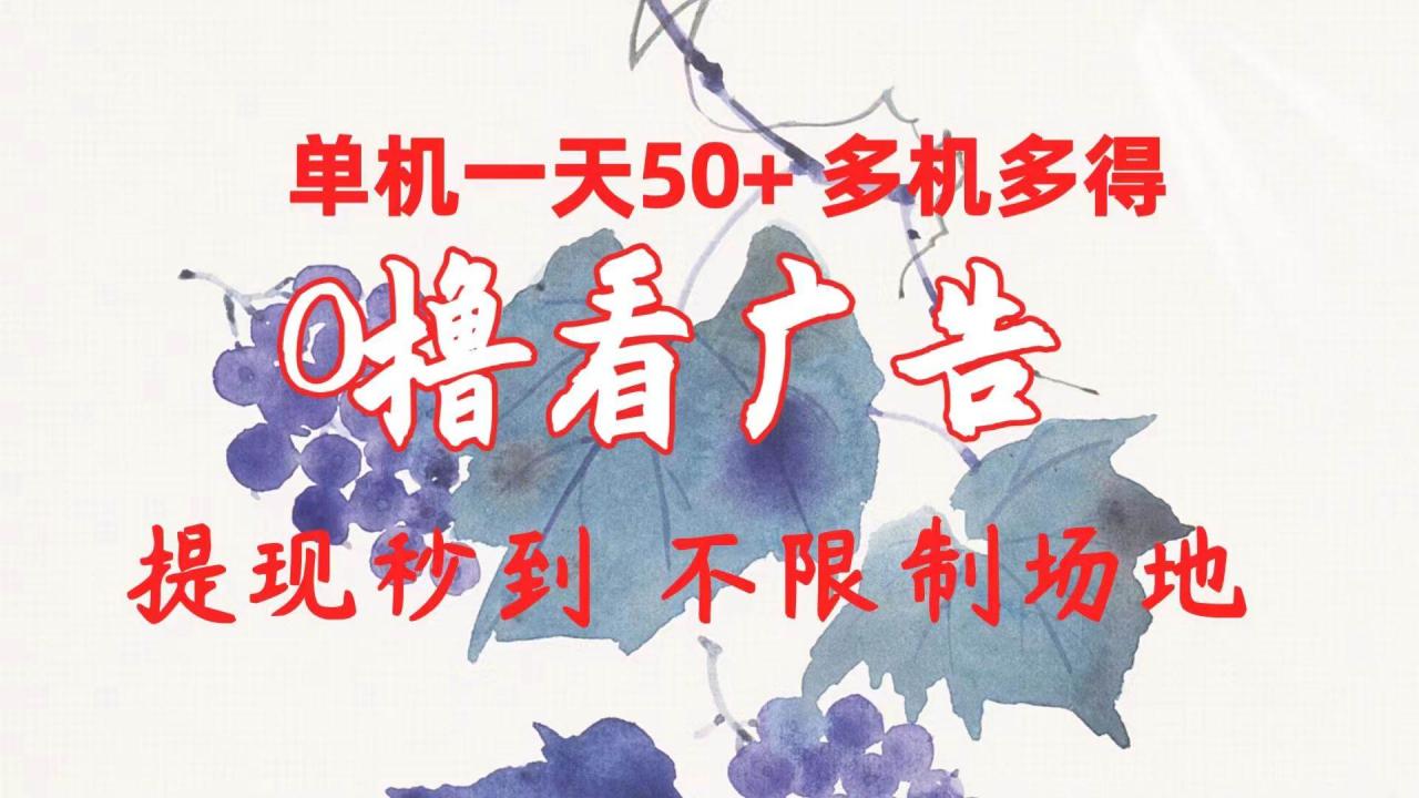 0撸看广告 单机一天50+多机多得 提现秒到 不限制场地操作-久创网