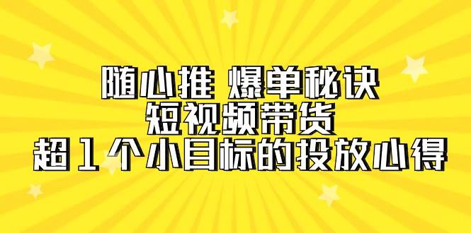 随心推 爆单秘诀，短视频带货-超1个小目标的投放心得（7节视频课）-久创网