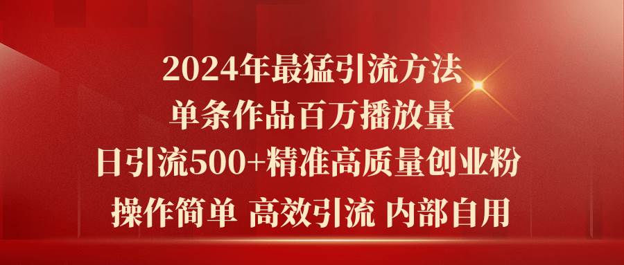 2024年最猛暴力引流方法，单条作品百万播放 单日引流500+高质量精准创业粉-久创网