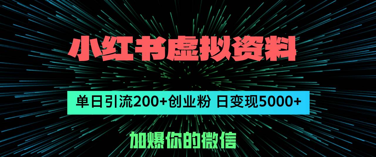 小红书虚拟资料日引流200+创业粉，单日变现5000+-久创网